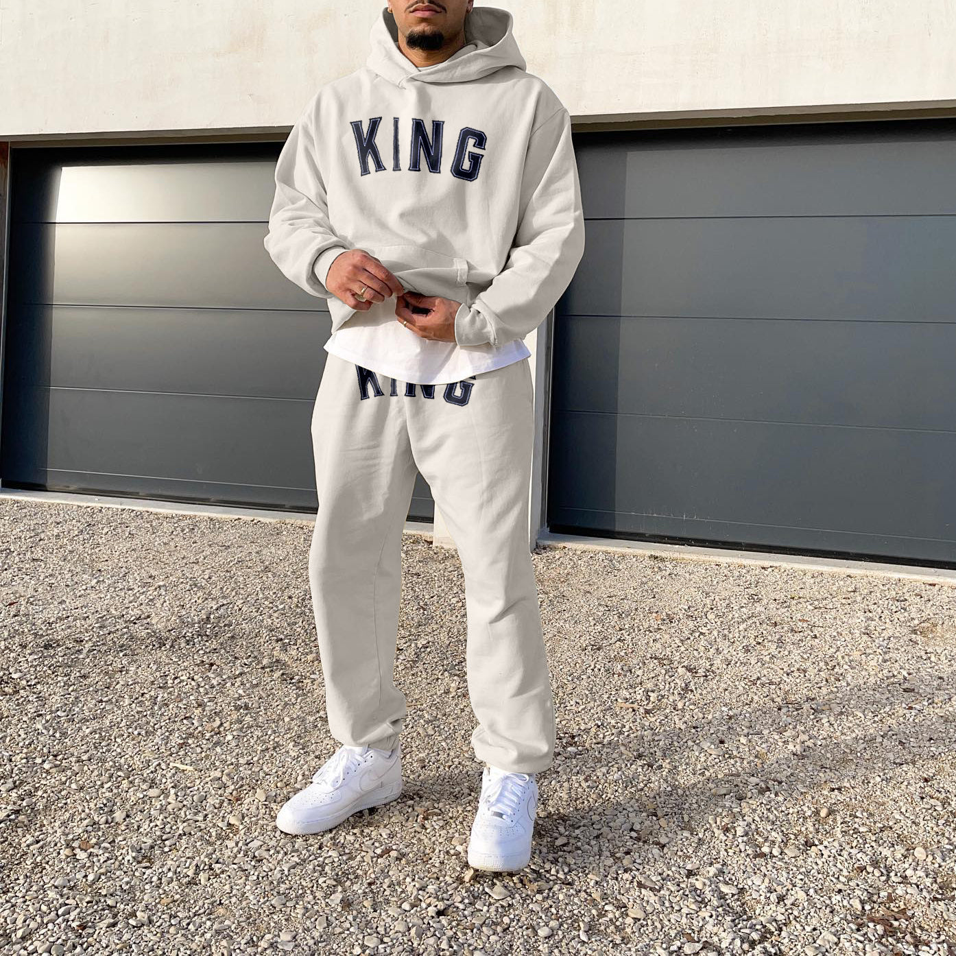 Casual King Print Fashion Hooded Loose Sweatshirt Two Piece Set