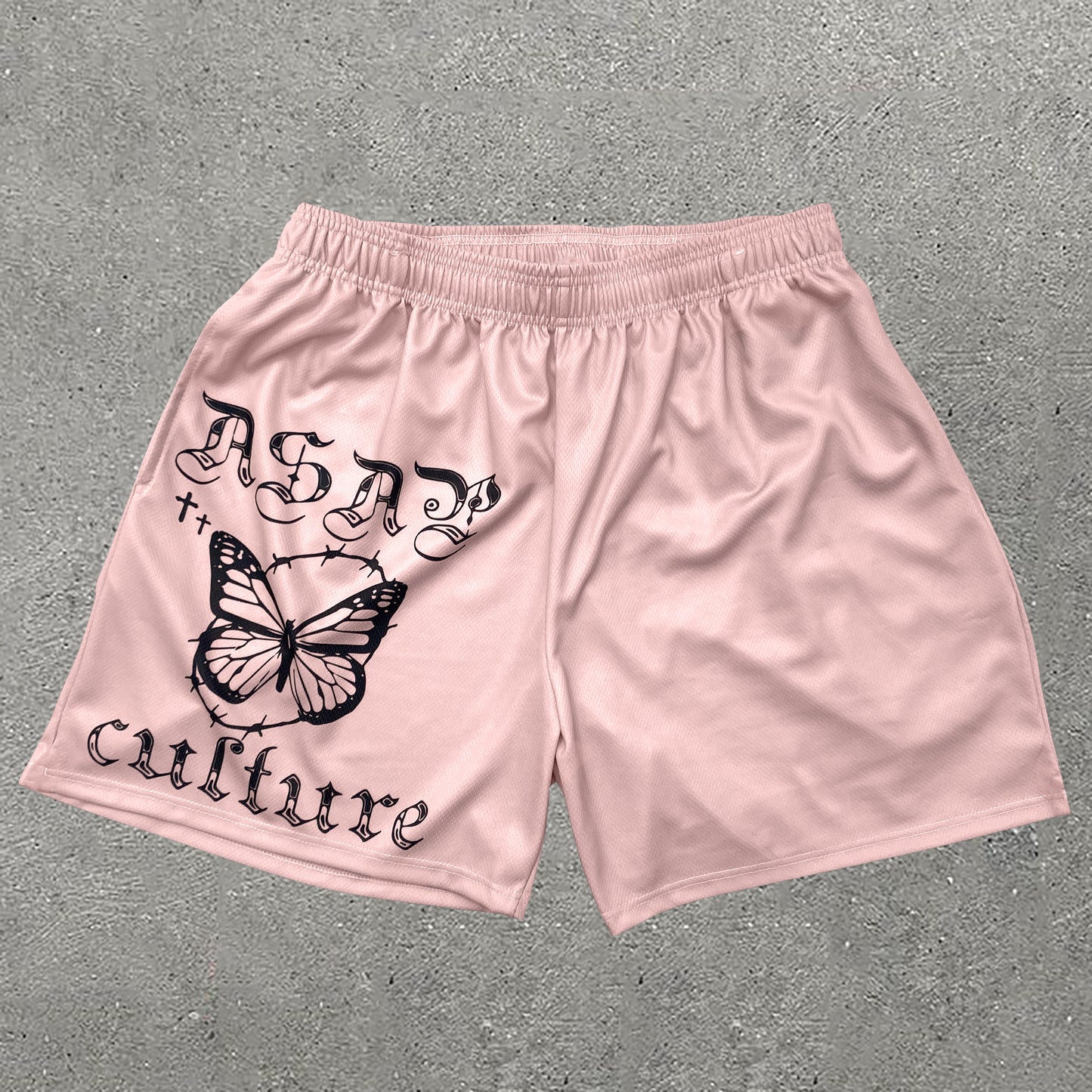 Casual Butterfly & Letters Print Mesh Shorts