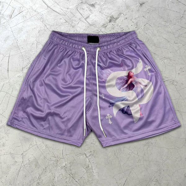 Angel Graphic Print Elastic Shorts