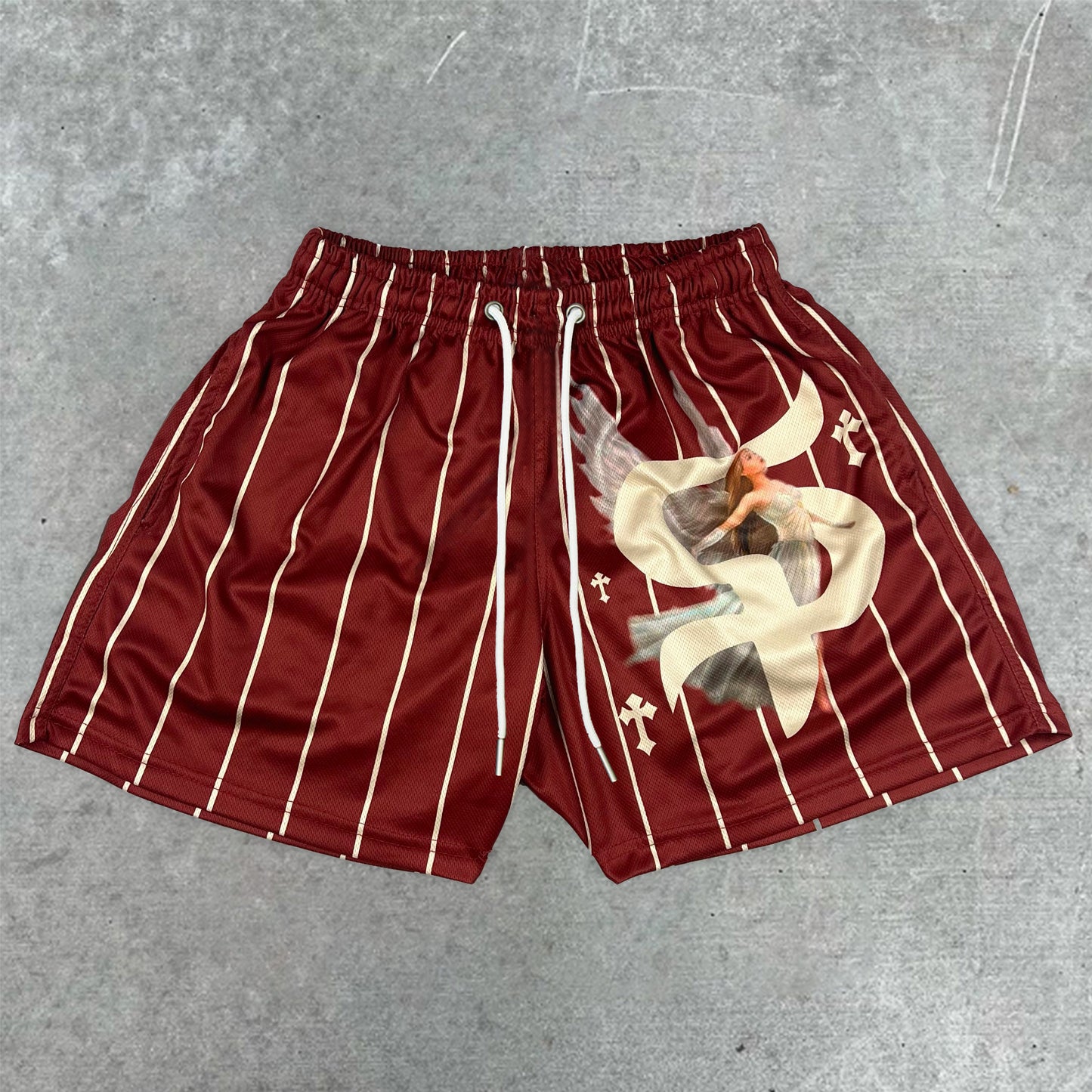 Fashion Striped Angel Print Shorts