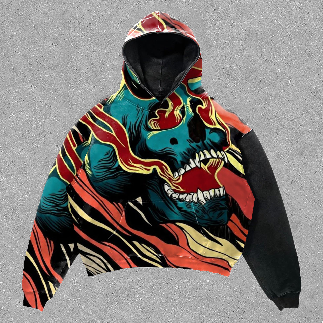 statement street style skull print hoodie