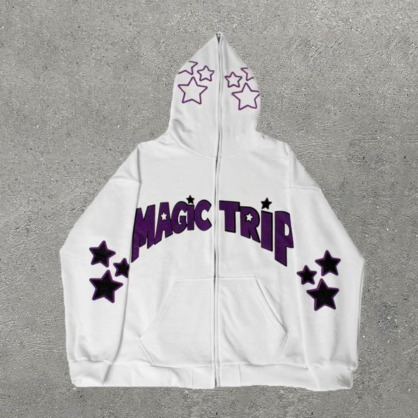 Casual Magic Trip Print Full-Zip Hoodie