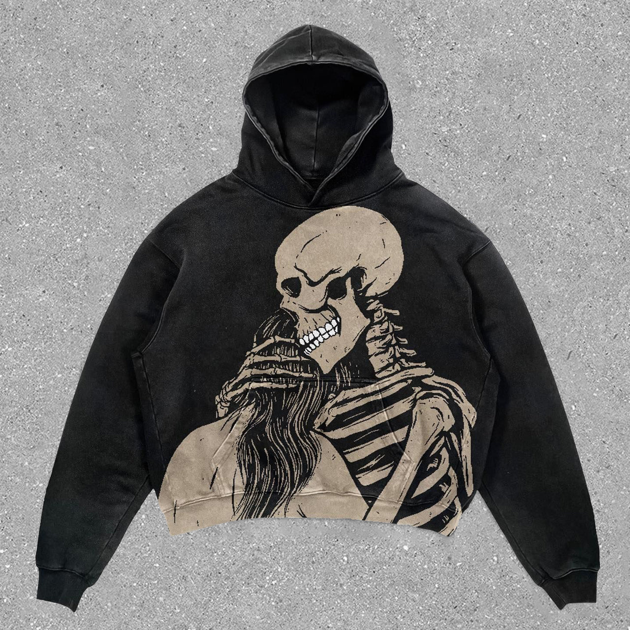 Trendy Vintage Skull Print Hoodie