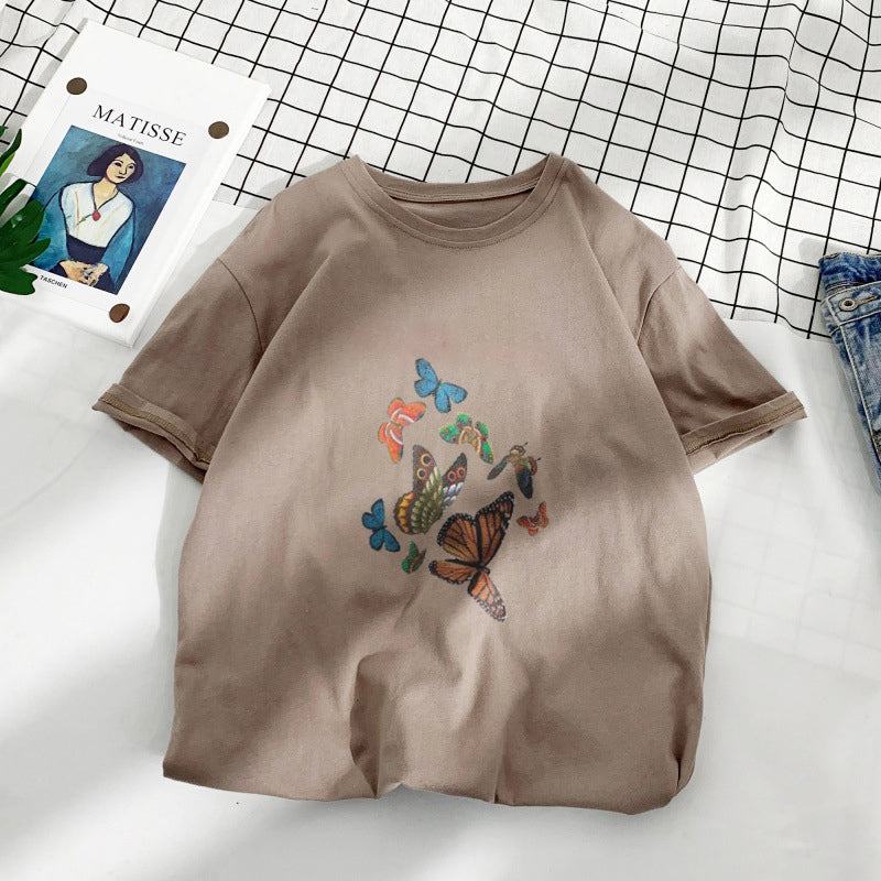 Casual retro butterfly print T-shirt