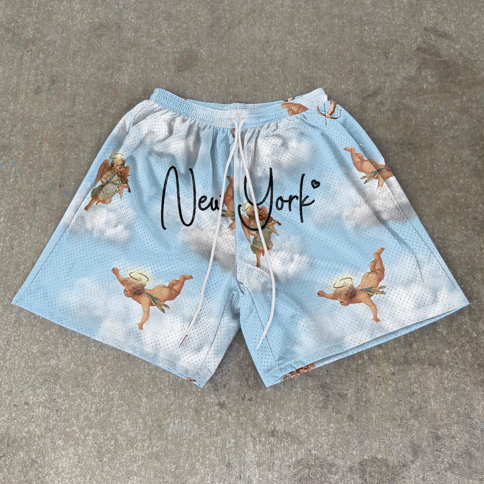 Angel Vintage Print Street Mesh Shorts