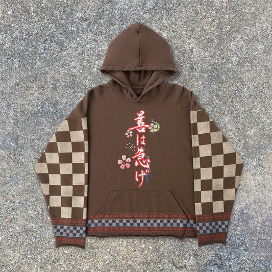 Tide brand loose edge retro checkerboard print hoodies