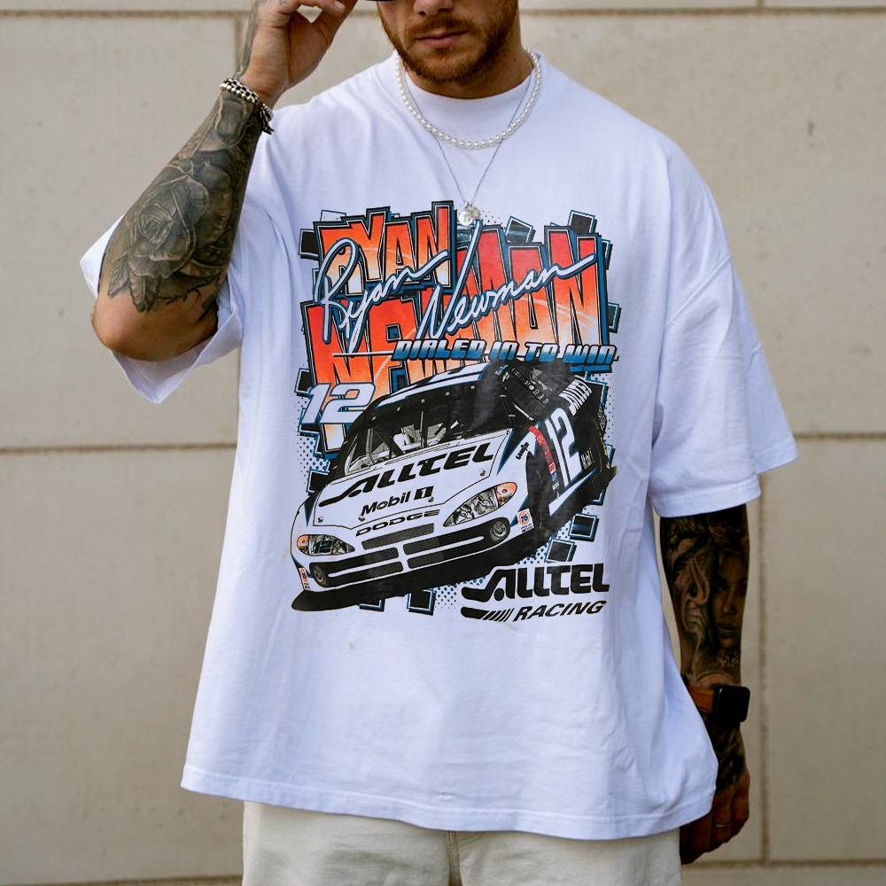 Trendy retro racing print short-sleeved T-shirt