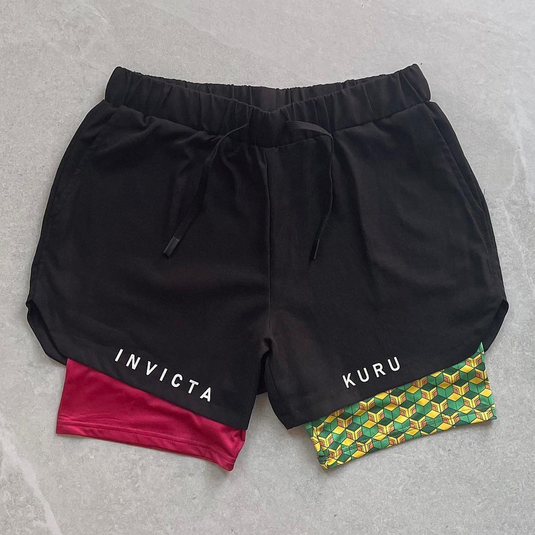 Invictakuru Anime Print Double Layer Quick Dry Shorts