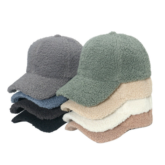 Thickened lamb wool baseball cap plush solid color peaked cap