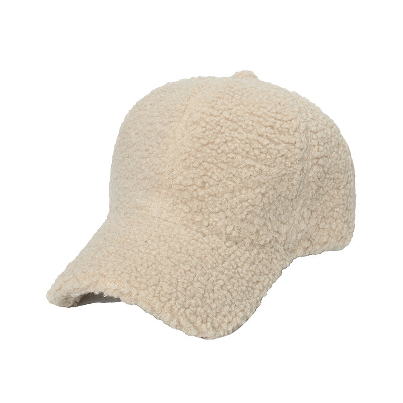 Thickened lamb wool baseball cap plush solid color peaked cap