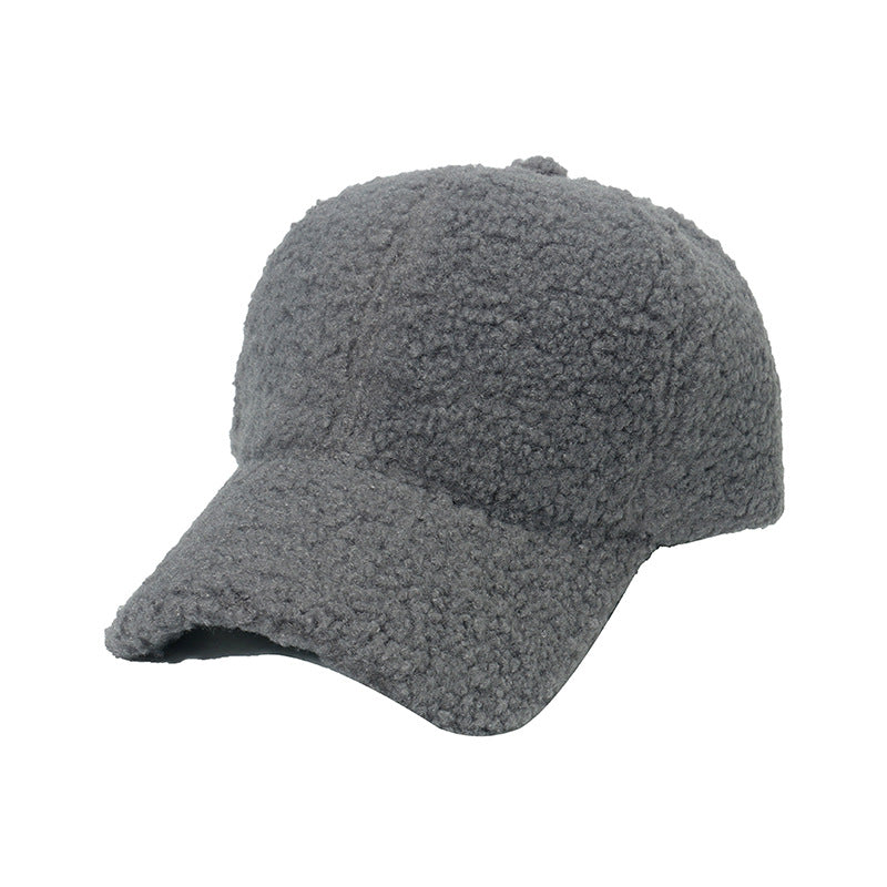 Thickened lamb wool baseball cap plush solid color peaked cap