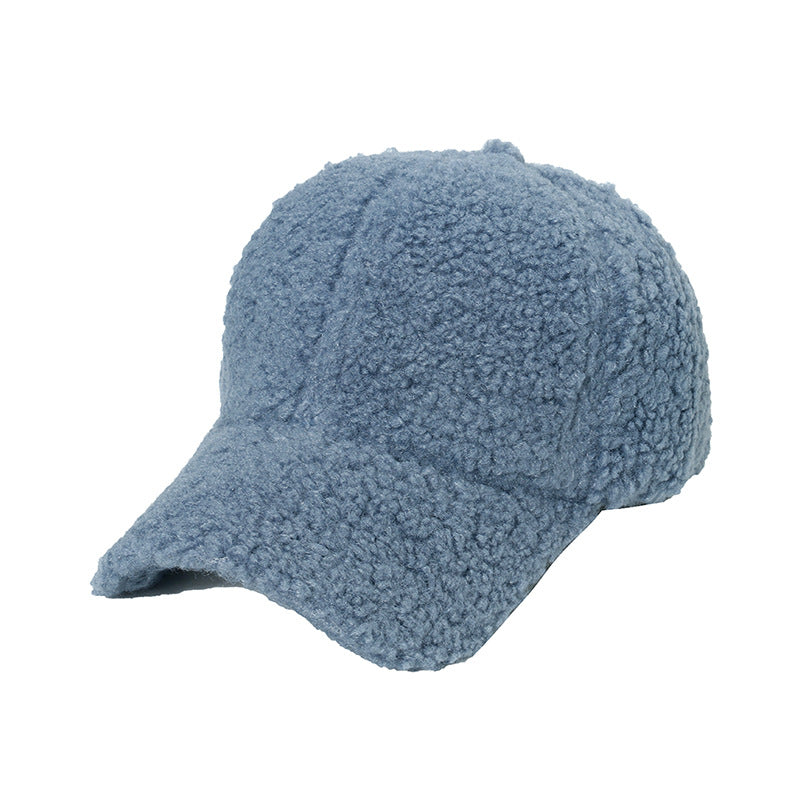 Thickened lamb wool baseball cap plush solid color peaked cap