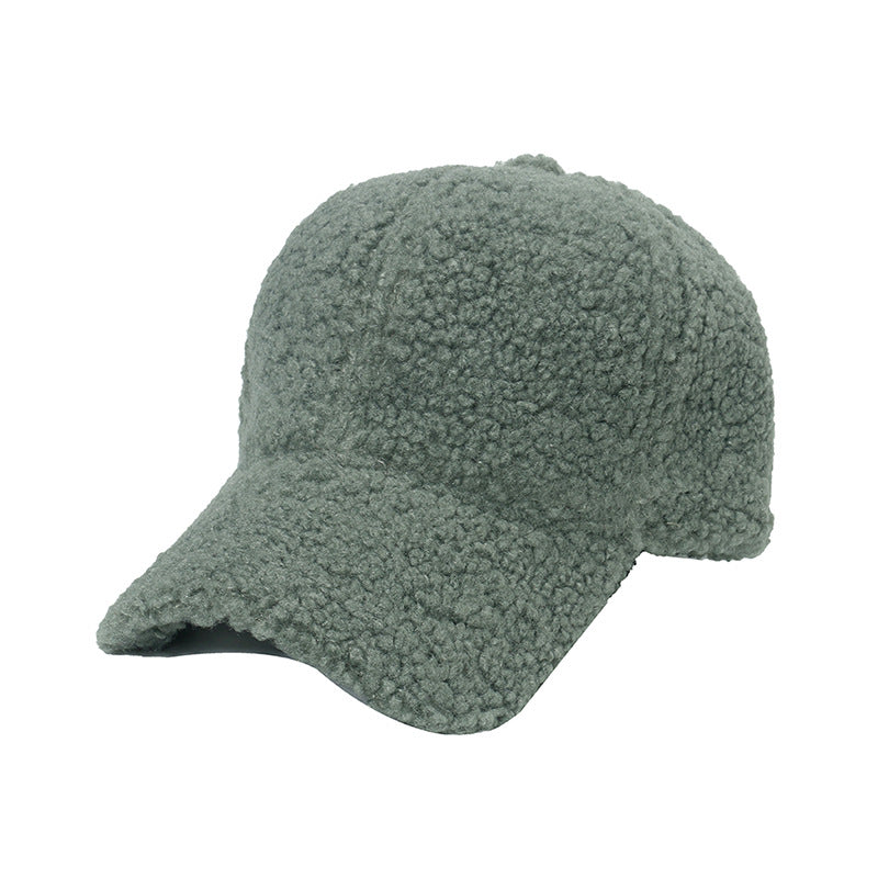 Thickened lamb wool baseball cap plush solid color peaked cap