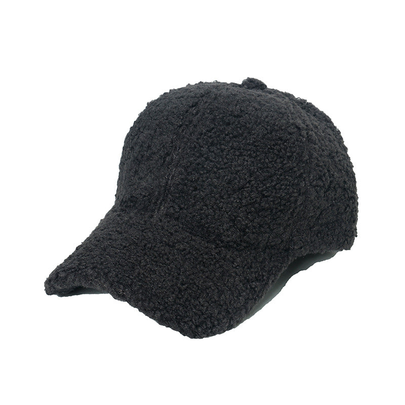 Thickened lamb wool baseball cap plush solid color peaked cap