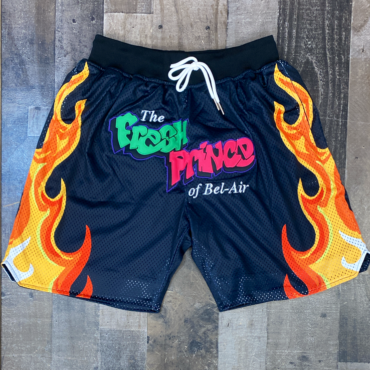 Flame print track shorts