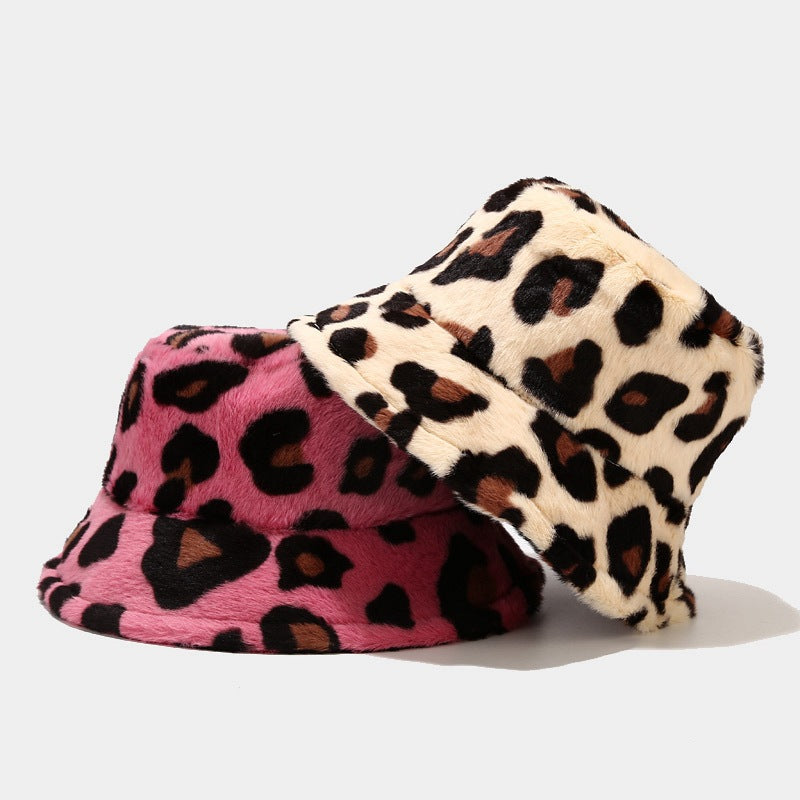 Casual Versatile Leopard Print Fleece Thickened Windproof Bucket Hats