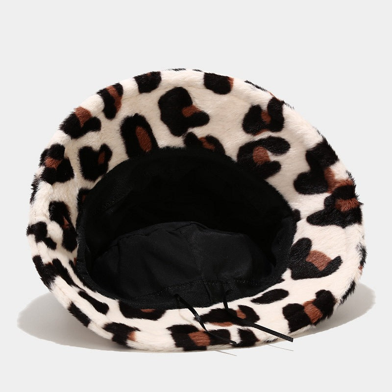 Casual Versatile Leopard Print Fleece Thickened Windproof Bucket Hats