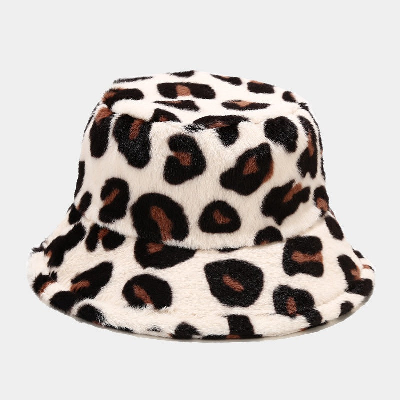 Casual Versatile Leopard Print Fleece Thickened Windproof Bucket Hats