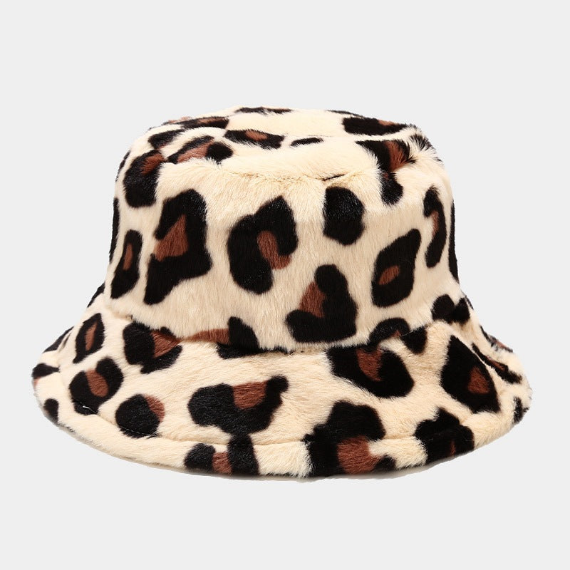 Casual Versatile Leopard Print Fleece Thickened Windproof Bucket Hats