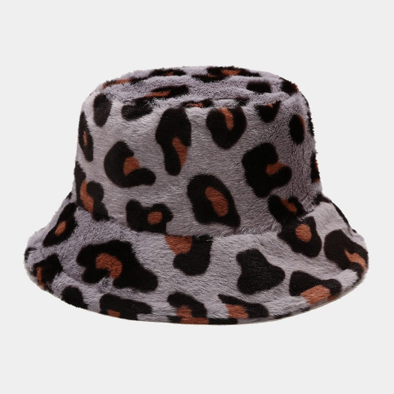 Casual Versatile Leopard Print Fleece Thickened Windproof Bucket Hats