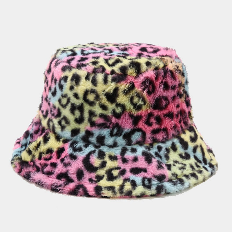 Casual Versatile Leopard Print Fleece Thickened Windproof Bucket Hats