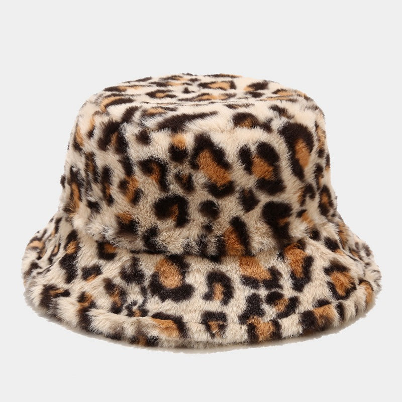 Casual Versatile Leopard Print Fleece Thickened Windproof Bucket Hats