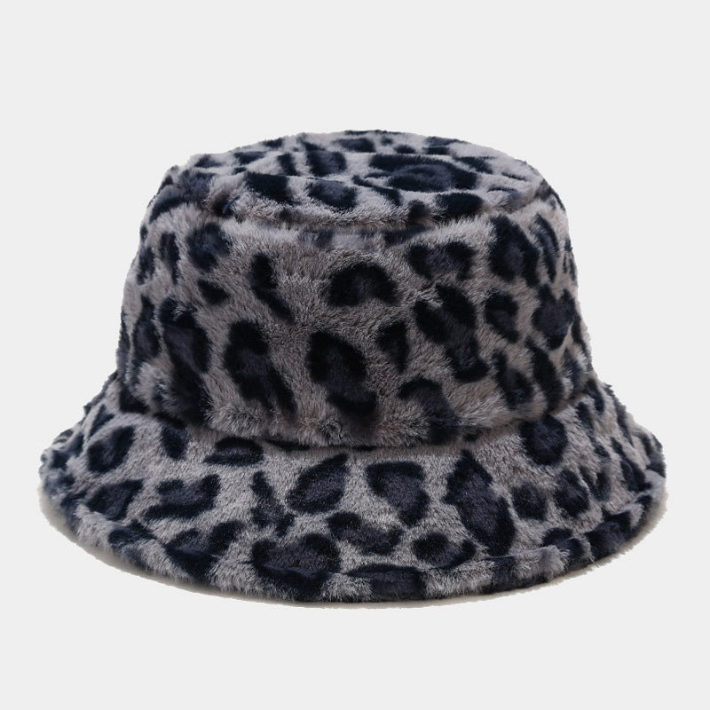 Casual Versatile Leopard Print Fleece Thickened Windproof Bucket Hats