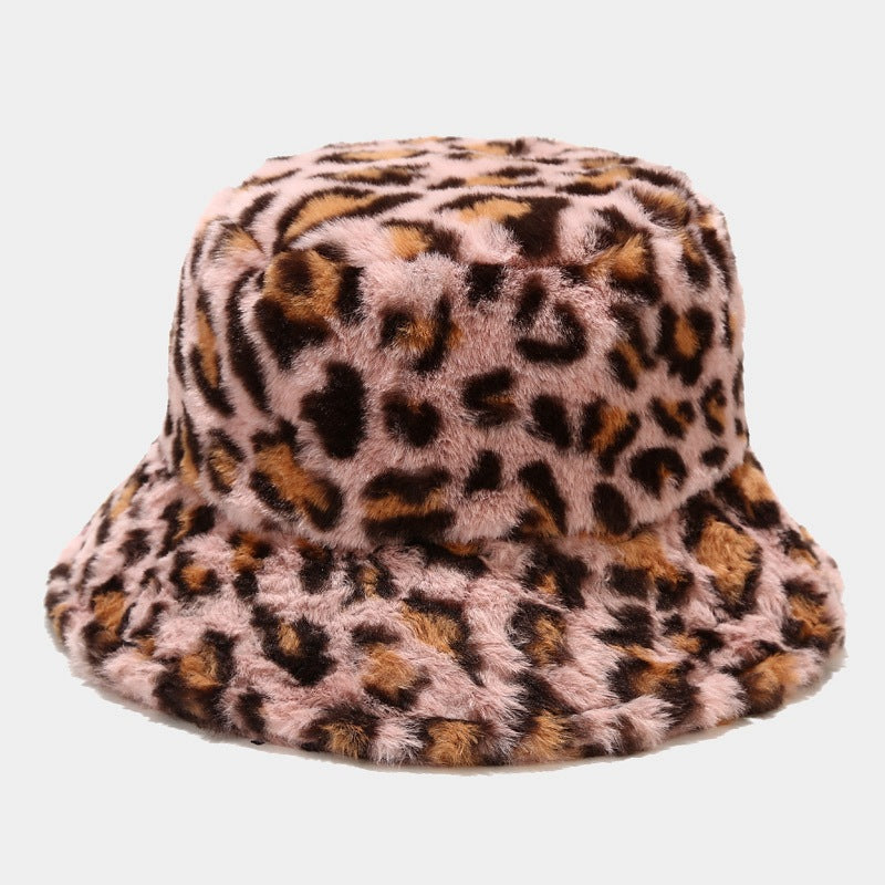 Casual Versatile Leopard Print Fleece Thickened Windproof Bucket Hats