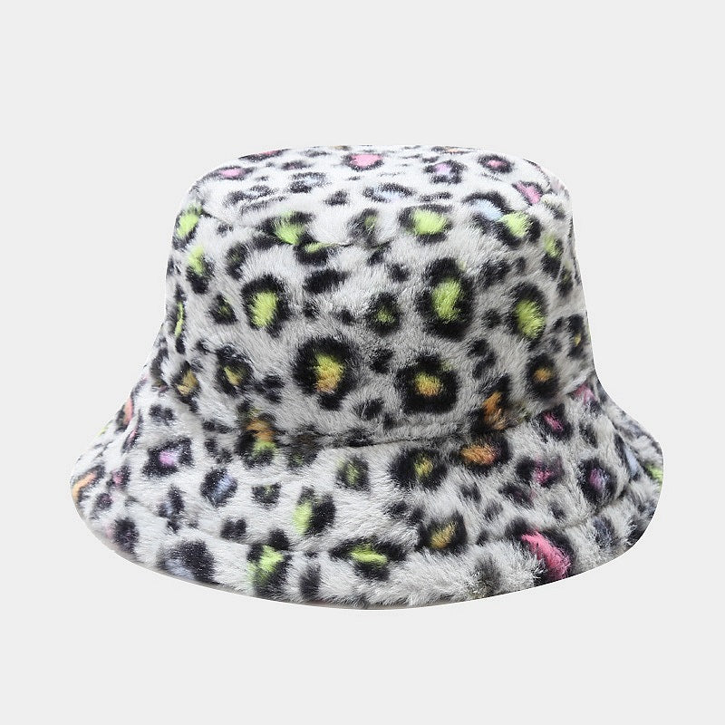 Casual Versatile Leopard Print Fleece Thickened Windproof Bucket Hats