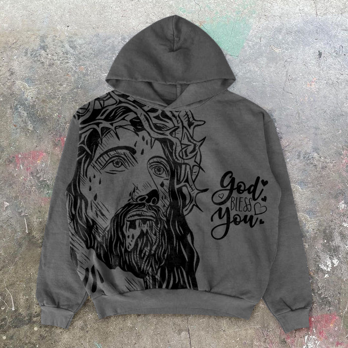 Vintage Streetwear Jesus Bless You Hoodies