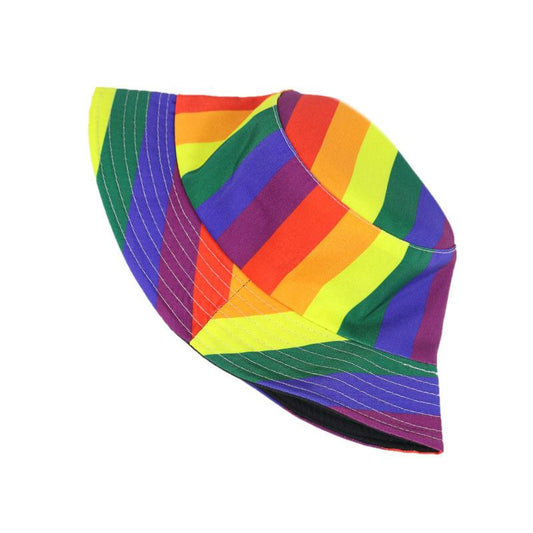 Double-sided can wear rainbow color matching flat top fisherman hat, all-match sunscreen