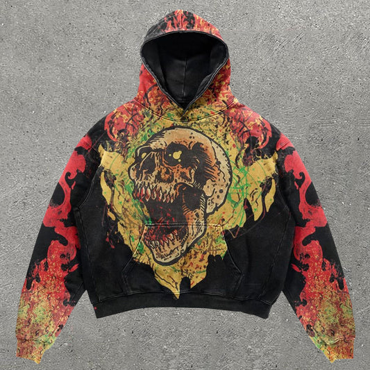 Skull Print Long Sleeve Hoodie