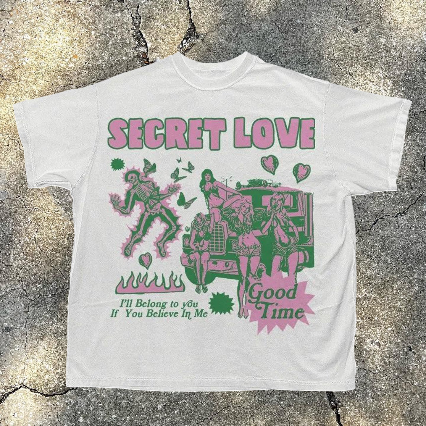 Secret Love Print Short Sleeve T-Shirt