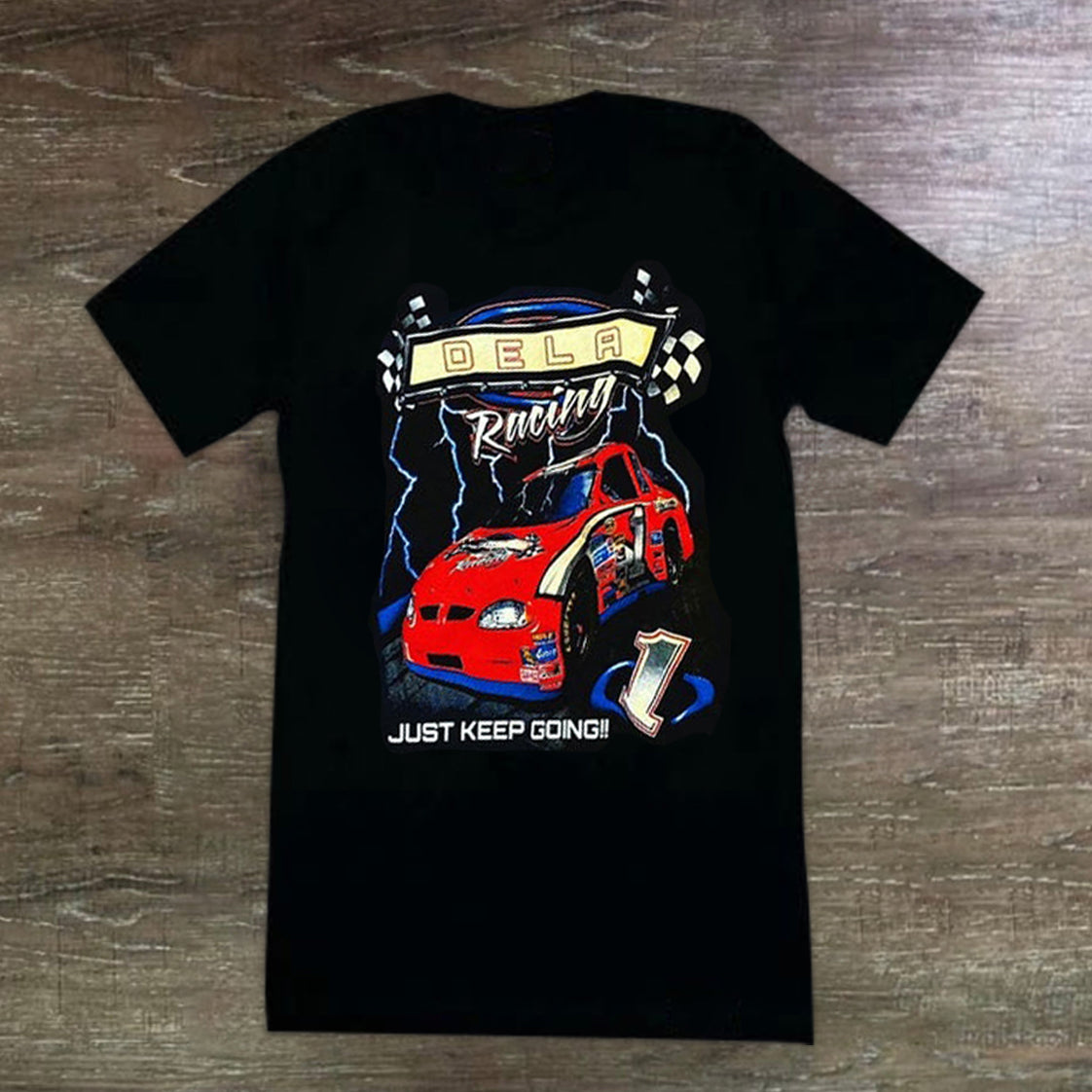 Trendy preppy racing print short-sleeve T-shirt