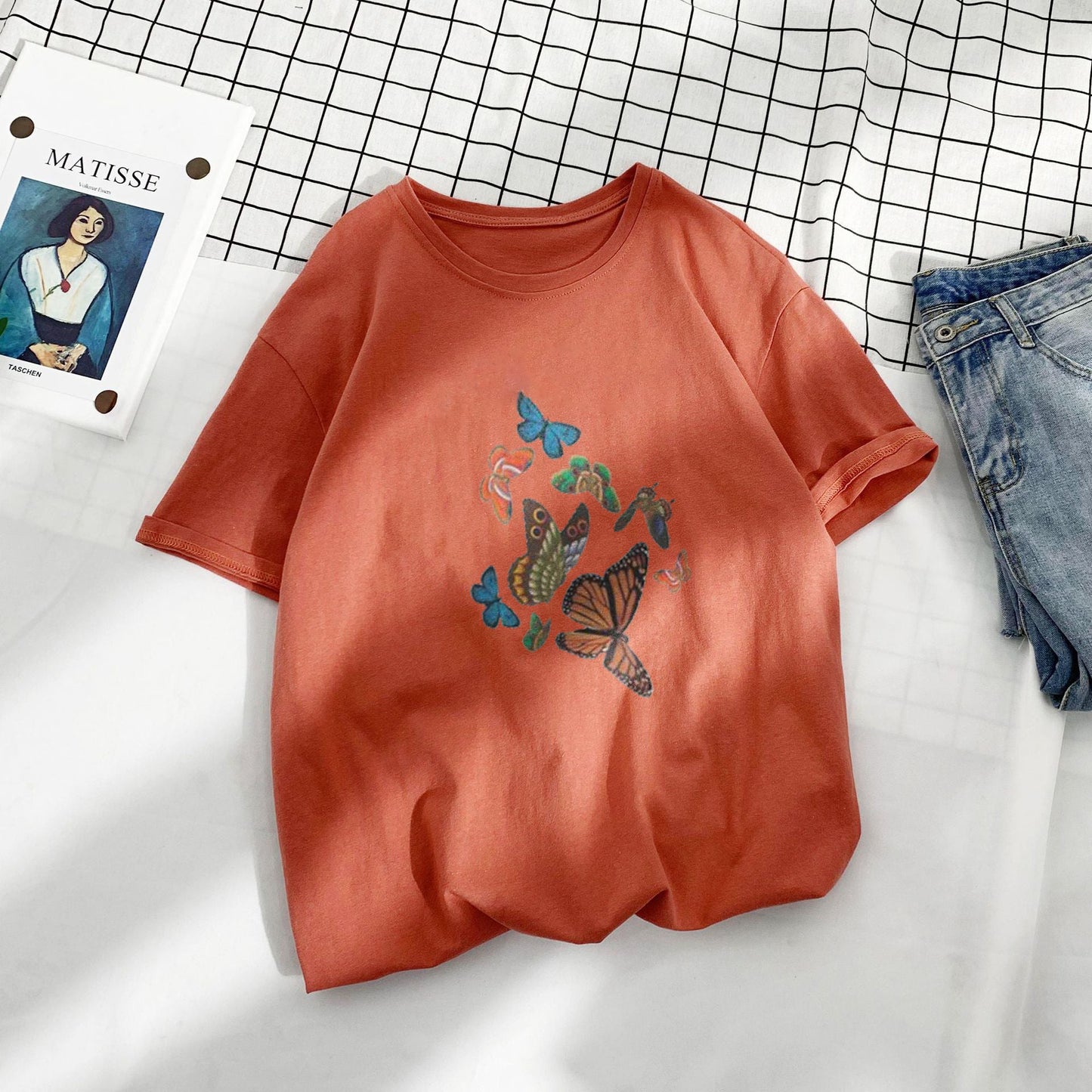 Casual retro butterfly print T-shirt