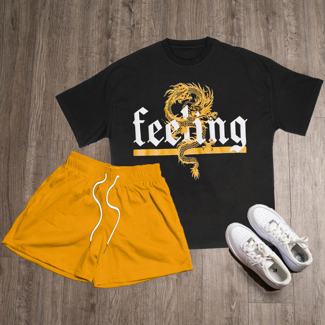 Feeling Print T-Shirt Shorts Two-Piece Set