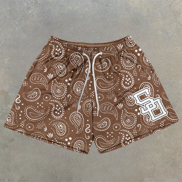 Paisley All Over Graphic Print Elastic Shorts