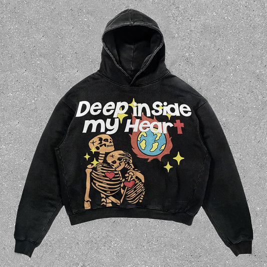 statement street style skull print hoodie