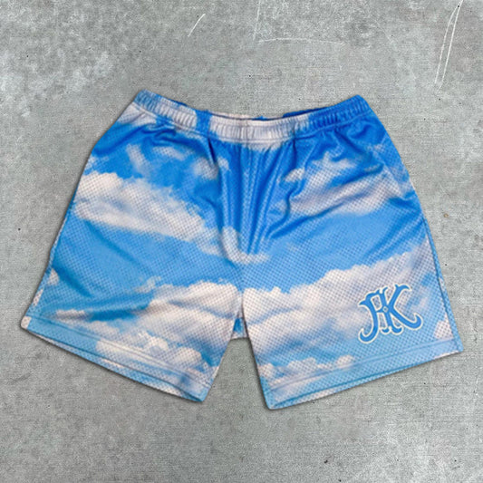 sky print elastic shorts