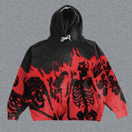 Skull Print Long Sleeve Hoodie