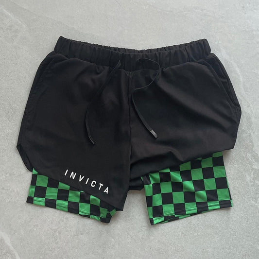 Invictakuru Anime Check Print Double Layer Quick Dry Shorts