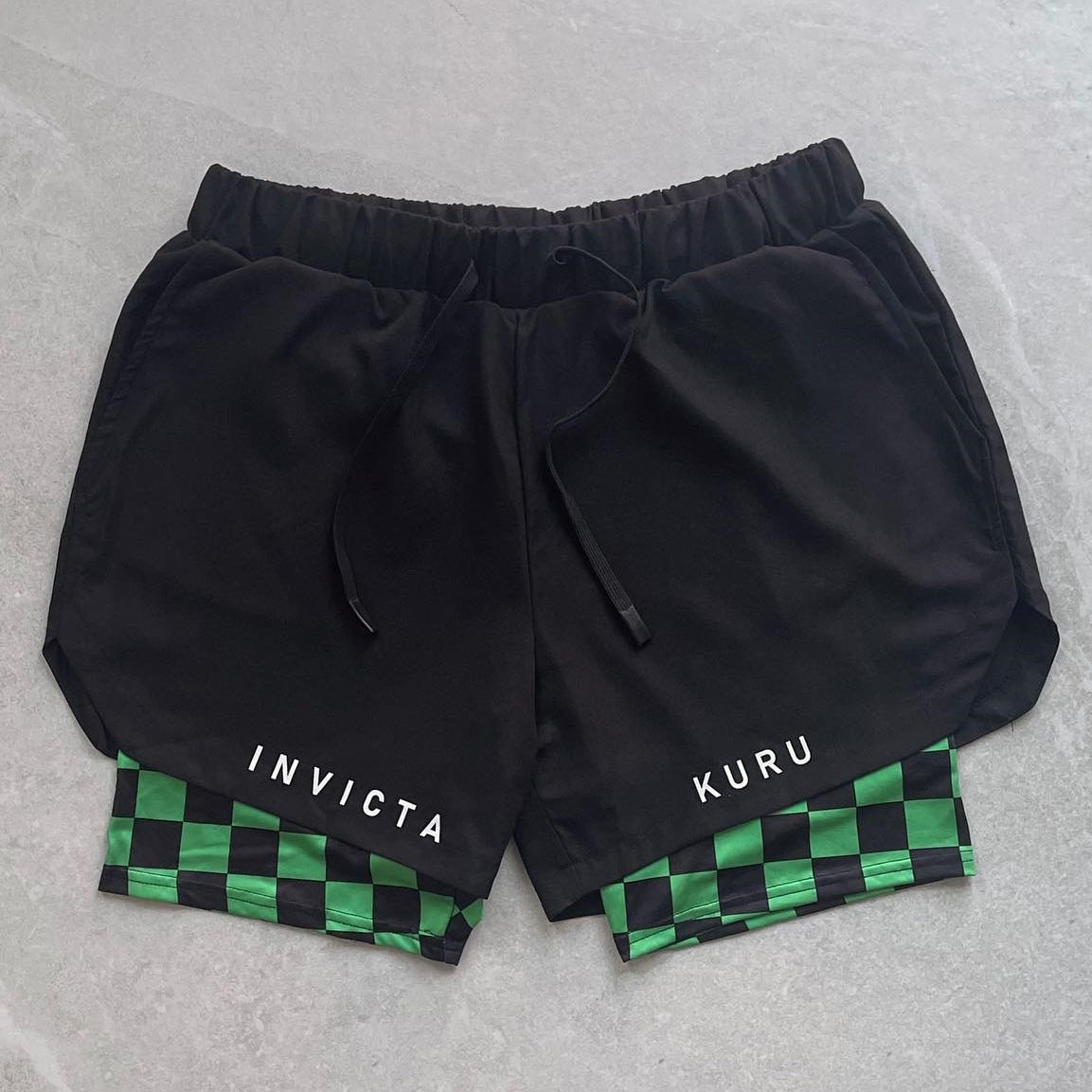 Invictakuru Anime Check Print Double Layer Quick Dry Shorts