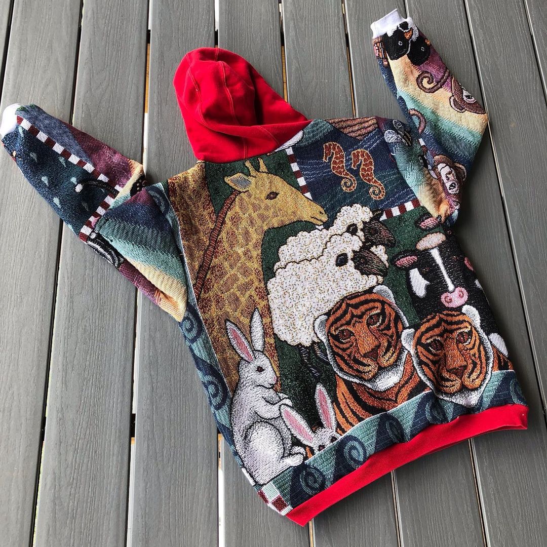 Retro Cartoon Print Contrast Hoodies