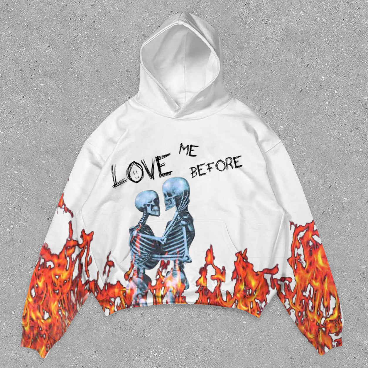 Flaming Skull Print Slouchy Hoodie