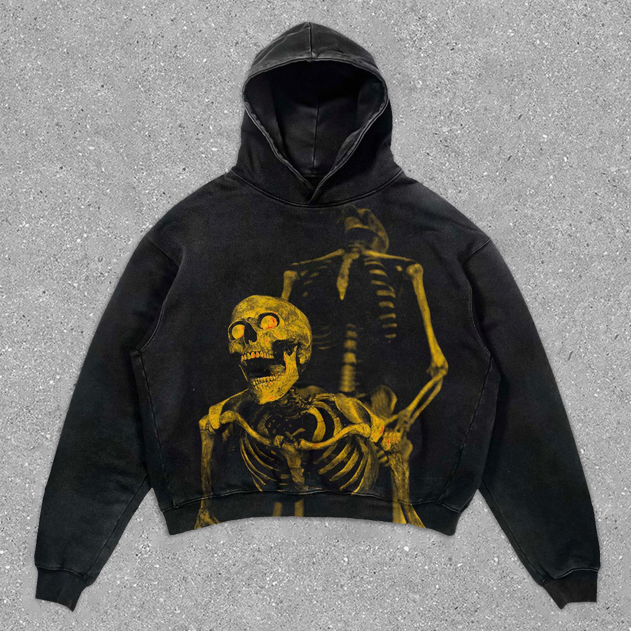 statement vintage skull print hoodie