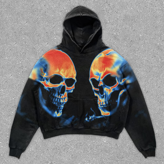 Vintage Statement Skull Print Hoodie