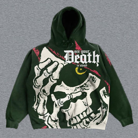 Skull Print Long Sleeve Hoodie