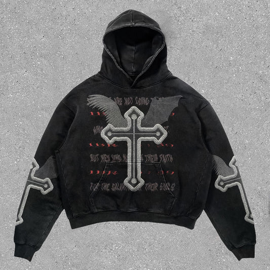 Trendy Retro Cross Letters Print Hoodie