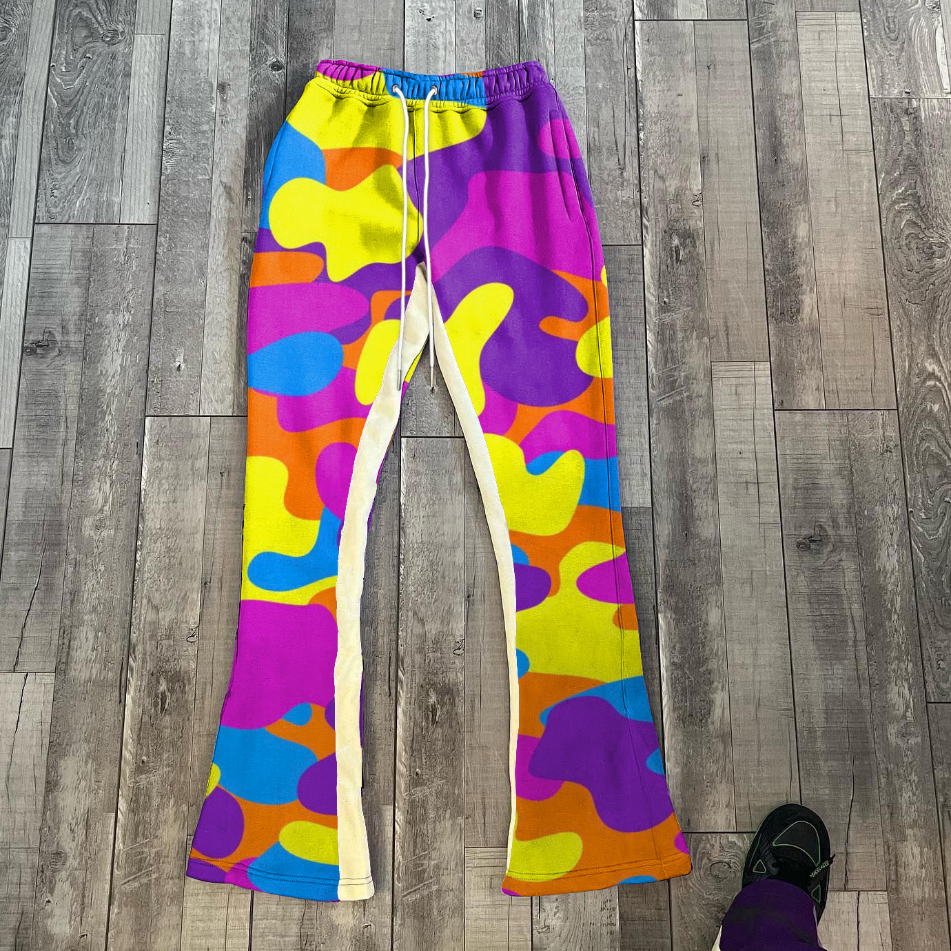 Personalized color-block printed casual flared trousers