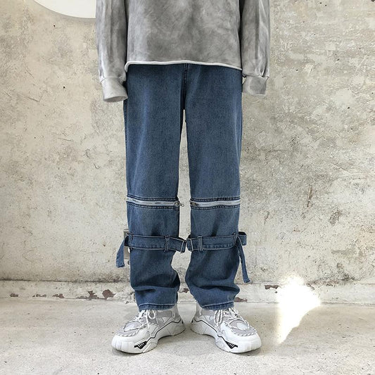 Personality hip-hop detachable wide-leg loose straight-leg casual daddy pants denim trousers men